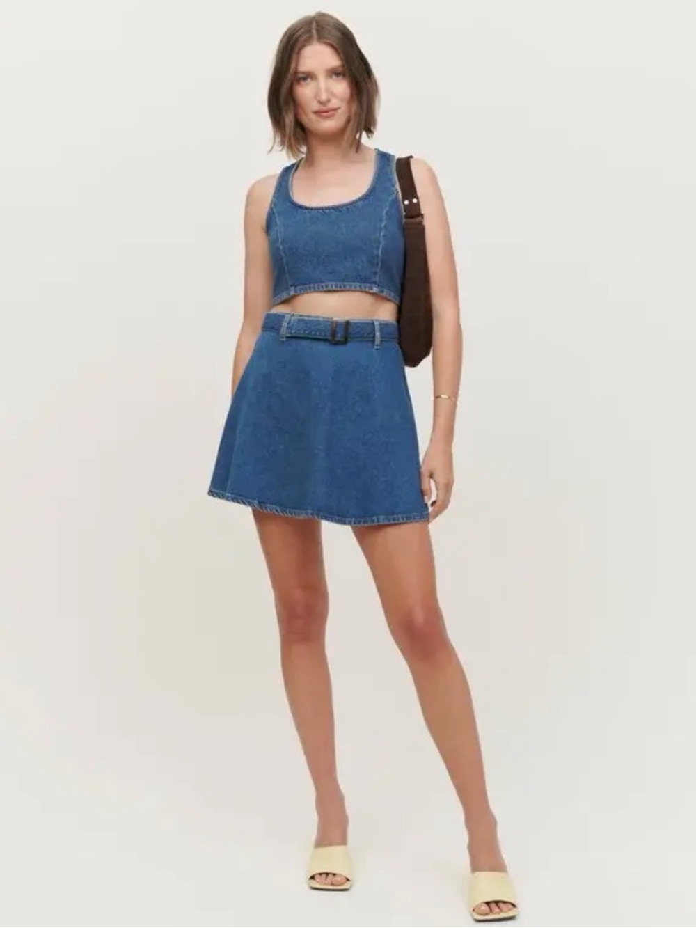 Reformation  jeans Denim Top and Belted A-Line Skirt